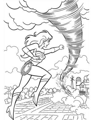 Mucize Kadın (Wonder Woman) boyama sayfası,  coloring page, Tornado ile Wonder Woman, 