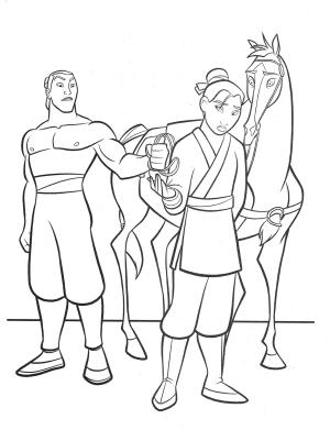 Mulan boyama sayfası,  coloring page, Mulan ve Li Shang, Khan’la, 