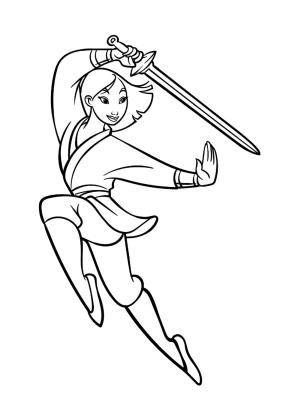 Mulan boyama sayfası,  coloring page, Mulan Kılıcı Tutuyor, 