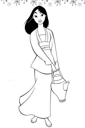 Mulan boyama sayfası,  coloring page, Mulan Bir Şişe Su Tutuyor, 