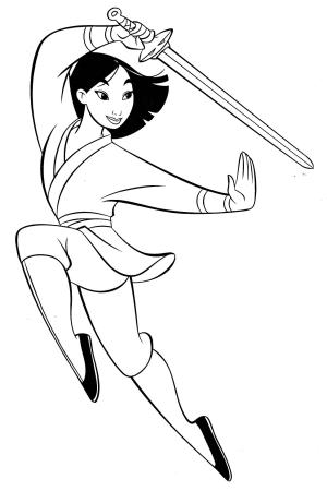 Mulan boyama sayfası,  coloring page, Mulan Dancing With Sword, 