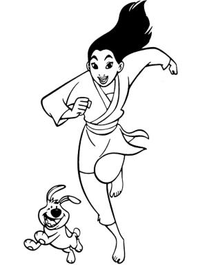 Mulan boyama sayfası,  coloring page, Mulan ve Küçük Kardeş Koşuyor, 