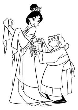 Mulan boyama sayfası,  coloring page, Mulan ve Büyükanne Fa, 