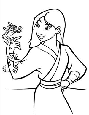 Mulan boyama sayfası,  coloring page, Mulan Mushu’yu tutmak, 