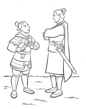 Mulan boyama sayfası,  coloring page, Li Shang Mulan’la Konuşuyor, 