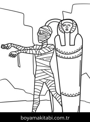 Mumya boyama sayfası – keyifli zaman, renkli çizimler