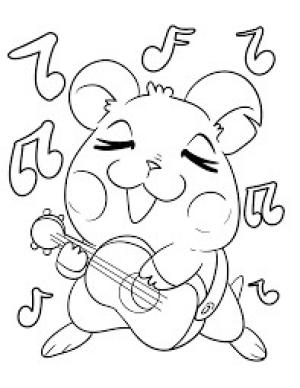 Müzik Notaları boyama sayfası,  coloring page, Gitar Çalan Şirin Hamster, 