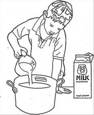 Mutfak boyama sayfası,  coloring page, Küçük çocuk Mutfakta Yemek, 