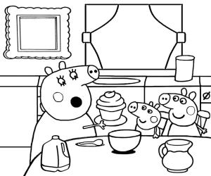 Mutfak boyama sayfası,  coloring page, Mutfakta Aile Peppa Domuz, 