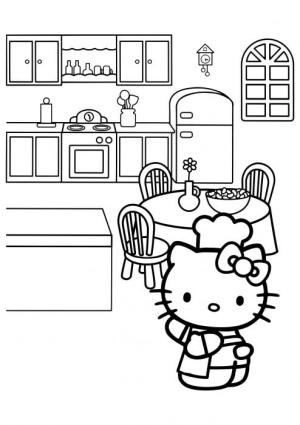 Mutfak boyama sayfası,  coloring page, Mutfakta Kedicik şef, 