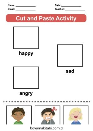 Mutlu Üzgün ​​Kızgın boyama sayfası – sevimli karakter, sanatsal çalışma