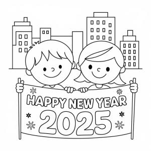 Mutlu Yıllar 2025 boyama sayfası,  coloring page, Çocuklarla Yeni Yıl 2025, 