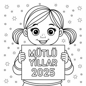 Mutlu Yıllar 2025 boyama sayfası,  coloring page, Çocuklarda Mutlu Yıllar 2025 çizimi, 