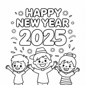 Mutlu Yıllar 2025 boyama sayfası,  coloring page, Çocuklar ve Yeni Yıl 2025, 