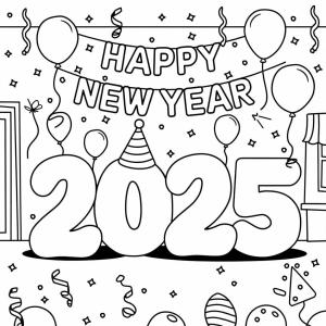 Mutlu Yıllar 2025 boyama sayfası,  coloring page, Mutlu Yıllar 2025 Ücretsiz Yazdırılabilir, 