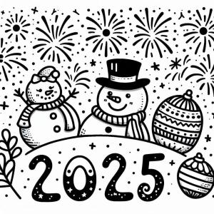 Mutlu Yıllar 2025 boyama sayfası,  coloring page, Ücretsiz temel mutlu yıllar 2025, 