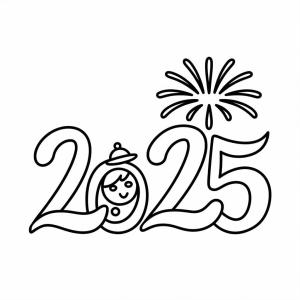 Mutlu Yıllar 2025 boyama sayfası,  coloring page, Çocuklar İçin Mutlu Yıllar 2025 Yazdırılabilir, 