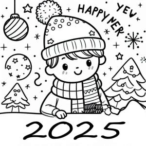 Mutlu Yıllar 2025 boyama sayfası,  coloring page, çocuk mutlu yıllar 2025, 