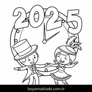 Mutlu Yıllar 2025 boyama sayfası – el becerilerini geliştirir, boyama çalışması