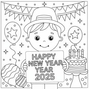 Mutlu Yıllar 2025 boyama sayfası,  coloring page, Çocuklar İçin Mutlu Yıllar 2025, 