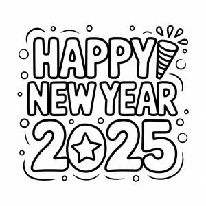 Mutlu Yıllar 2025 boyama sayfası,  coloring page, Çocuklarda Mutlu Yıllar 2025, 