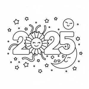 Mutlu Yıllar 2025 boyama sayfası,  coloring page, Yazdırılabilir Mutlu Yıllar 2025, 