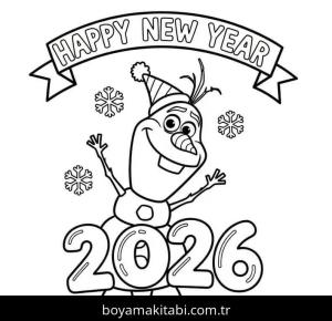 Mutlu Yıllar 2026 boyama sayfası – sevimli karakter, sanatsal çalışma