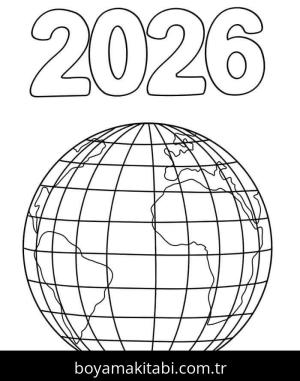 Mutlu Yıllar 2026 boyama sayfası – okul öncesi, evde etkinlik