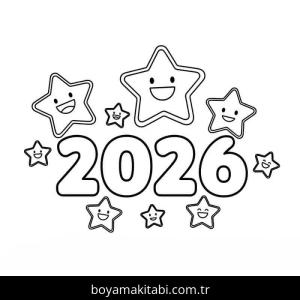 Mutlu Yıllar 2026 boyama sayfası – okul öncesi, evde etkinlik