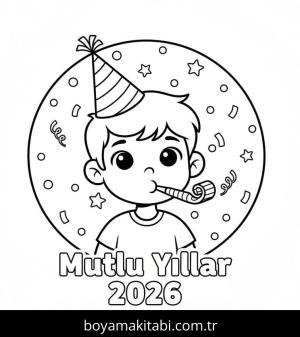 Mutlu Yıllar 2026 boyama sayfası – sanatsal çalışma, çocuklar için
