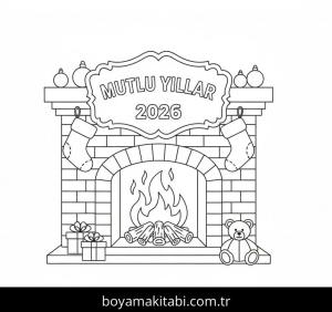 Mutlu Yıllar 2026 boyama sayfası – PDF indir, sevimli karakter
