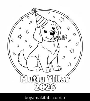 Mutlu Yıllar 2026 boyama sayfası – kolay boyama, eğitici aktivite