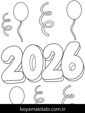 Mutlu Yıllar 2026 boyama sayfası – evde etkinlik, ücretsiz yazdır