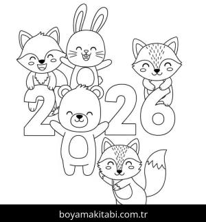 Mutlu Yıllar 2026 boyama sayfası – kolay boyama, eğitici aktivite