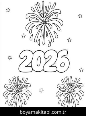 Mutlu Yıllar 2026 boyama sayfası – renkli çizimler, okul öncesi