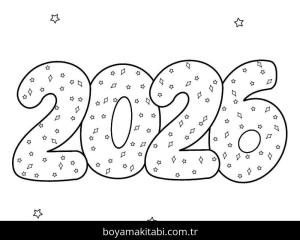 Mutlu Yıllar 2026 boyama sayfası – sanatsal çalışma, çocuklar için
