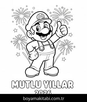 Mutlu Yıllar 2026 boyama sayfası – keyifli zaman, renkli çizimler