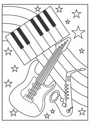 Müzik Enstrümanı boyama sayfası,  coloring page, Gitar ve Yıldız, 