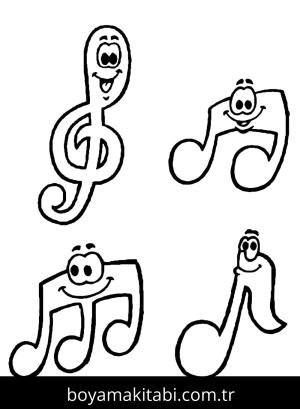 Müzik Notaları boyama sayfası – keyifli zaman, renkli çizimler