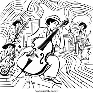 Müzik boyama sayfası – çizgi film temalı, basit çizim