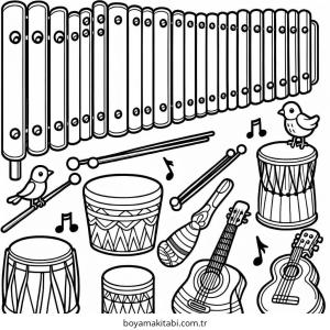 Müzik boyama sayfası – çizgi film temalı, basit çizim
