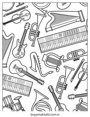 Müzik boyama sayfası – basit çizim, kolay boyama