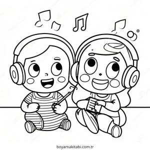 Müzik boyama sayfası – keyifli zaman, renkli çizimler