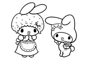 My Melody boyama sayfası,  coloring page, My Melody ve annem, 