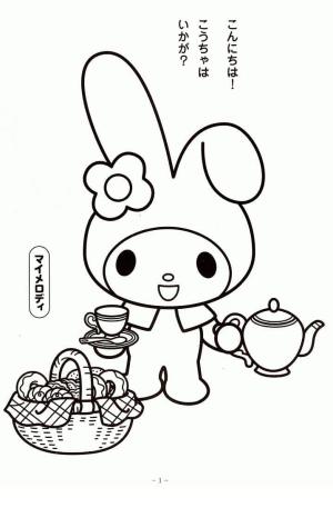 My Melody boyama sayfası,  coloring page, Neşeli My Melody, 