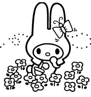 My Melody boyama sayfası,  coloring page, My Melody ve çiçekler, 