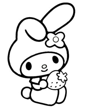 My Melody boyama sayfası,  coloring page, My Melody ve çilek, 