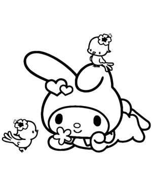 My Melody boyama sayfası,  coloring page, My Melody ve Kuşlar, 