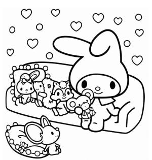 My Melody boyama sayfası,  coloring page, My Melody ve evde arkadaşları, 