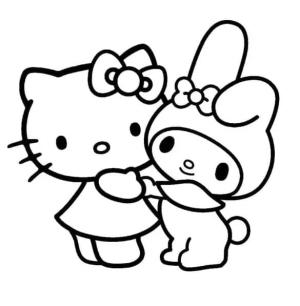 My Melody boyama sayfası,  coloring page, My Melody ve Hello Kitty, 